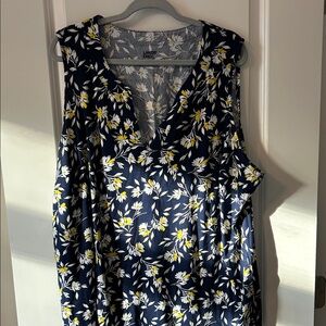 3X Lands' End Sleeveless Navy Dress with Yellow and White Floral Pattern